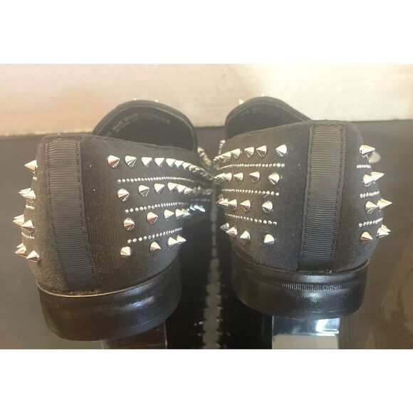AM Exclusive Black With Silver Rhinestones & Spikes Slip-on Red Bottom Size 9.5M - Picture 6 of 12